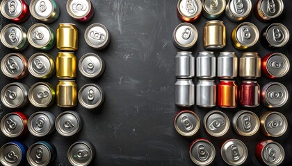 Colorful metal cans arranged symmetrically