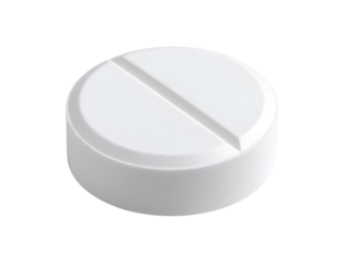 A single large round white medicine pill isolated on transparent background.