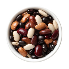 variety of colorful beans in white bowl, showcasing different shapes and sizes, perfect for healthy meals and recipes