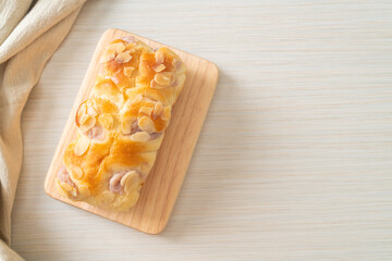 taro toast bread on wood board