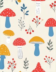 Mushroom and berry pattern