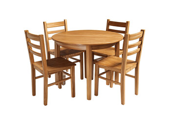 Light brown wooden round table and four chairs