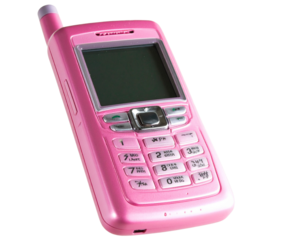 Vintage early 2000s hot pink cell phone with buttons and antenna girly aesthetic PNG
