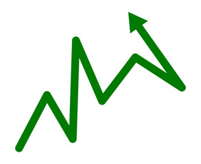 Green arrow zigzag line pointing up showing growth and success in business and finance on transparent background