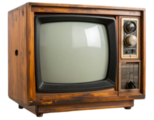 Retro television set with knobs and antenna isolated PNG