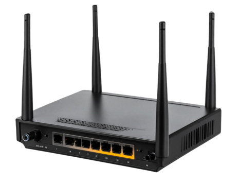 Sleek black wireless router with antennas isolated PNG