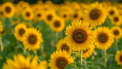 Fototapeta premium A field of bright yellow sunflowers in full bloom under the summer sun