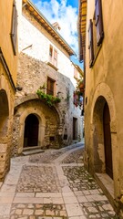 Narrow alleyway in a historic European village