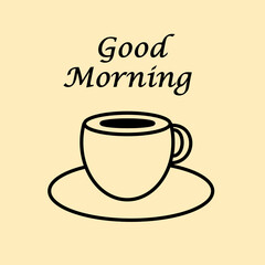 Good Morning Coffee Cup Illustration on Beige Background