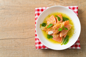 fresh salmon raw spicy seafood salad