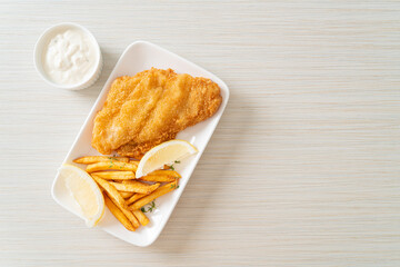 fish and chips - fried fish fillet with potatoes chips