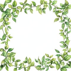 Fototapeta premium Green leaves framed, isolated on a white background.