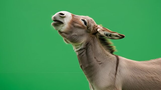 Donkey braying with open mouth closeup