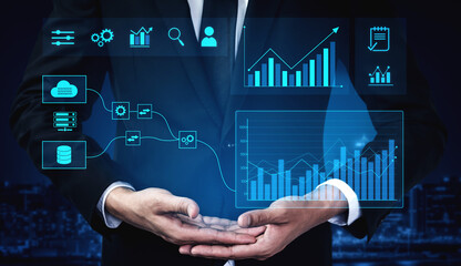 Data flow from database and cloud to processing and analytics dashboards, representing data analysis, automation, insight generation, and digital intelligence Vouch