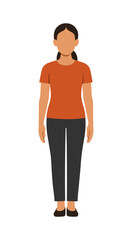 Flat vector of a woman in Mountain Pose standing tall, arms at sides, palms forward. Clean minimal style, subtle foot shadow, isolated on white for yoga, fitness and wellness designs.