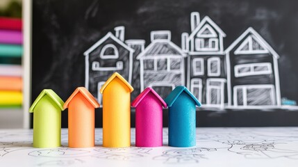 A coloring book styled with a chalkboard backdrop covered in doodles and sketches