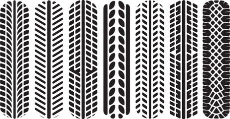 Detailed Tire Tread Marks Collection Vector Illustration for Automotive Use