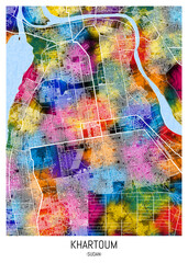 Obraz premium Khartoum Sudan City Map. city background abstract printable travel art banner, modern city background watercolor paint, urban art