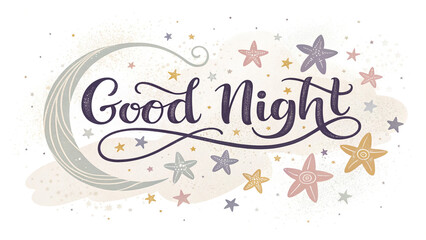 Fototapeta premium Good Night Handwritten Calligraphy Script Text Vector Illustration
