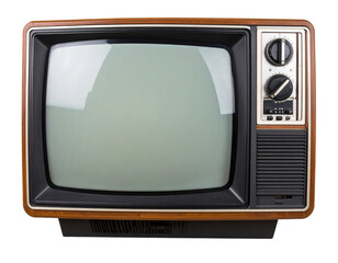 Old-fashioned vintage TV with wooden frame isolated on transparent background PNG