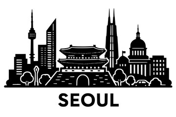 Silhouette of Seoul city on transparent background