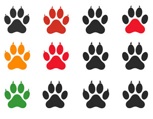 Different animal paw print vector illustrations
