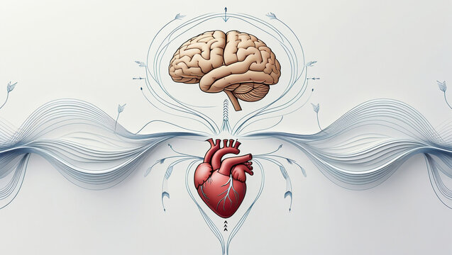 Brain heart connection mind body wellness health mental health anatomy medical illustration healthcare concept