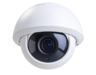 White dome shaped CCTV camera realistic design isolated on transparent background PNG