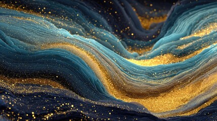 Abstract, textured waves of blue and gold