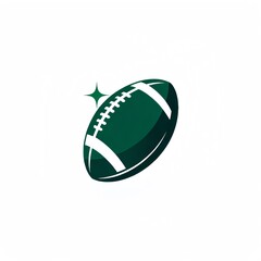 Illustration of a green rugby ball or American football ball with white accents, modern and minimalist style