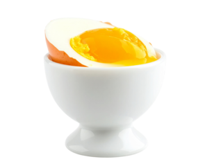 Realistic breakfast soft-boiled egg perfection isolated on transparent background PNG