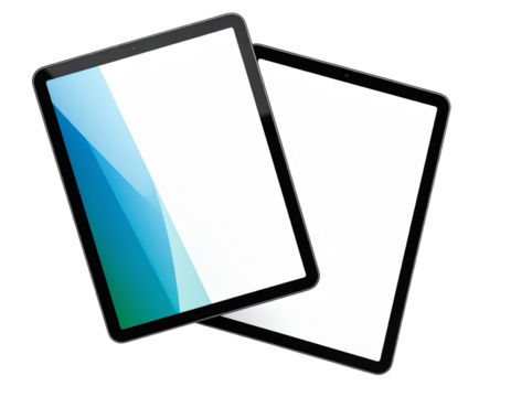 Elegant White Tablet Angled with Dark Screen PNG