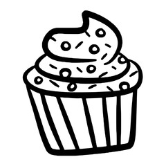 Cupcake illustration in outline handdrawn