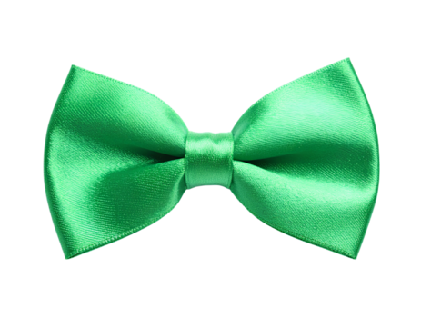 A shiny and silky minimalist st Patrick day green bow tie isolated on transparent background.