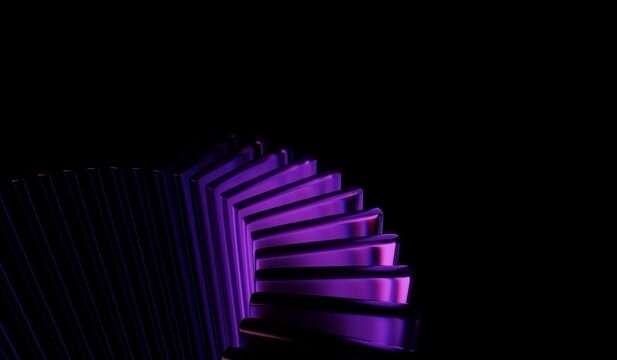 Abstract crystal pattern with blue purple caustic effect, neon light holographic gradient on black 3D background with glass chromatic cube block shapes render. 3D illustration