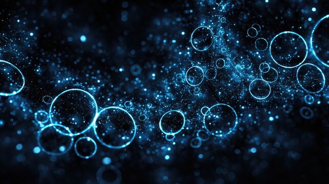 Abstract swirling blue circles on dark background