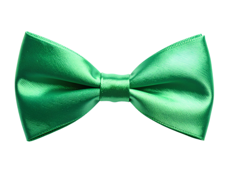 A shiny and silky minimalist st Patrick day green bow tie isolated on transparent background.