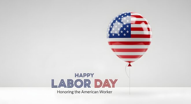 Happy labor day balloon with american flag design, isolated on white background, celebrating american workers and their contributions to the country