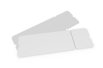 3D Realistic empty event tickets mockup isolated on background. Blank template for showcasing your ticket, train, raffle, carnival, concert, festival, lottery, coupon, theatre or airplane pass label.