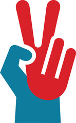 Obraz premium Hand gesture v sign for victory or peace line art vector icon for apps and websites 
