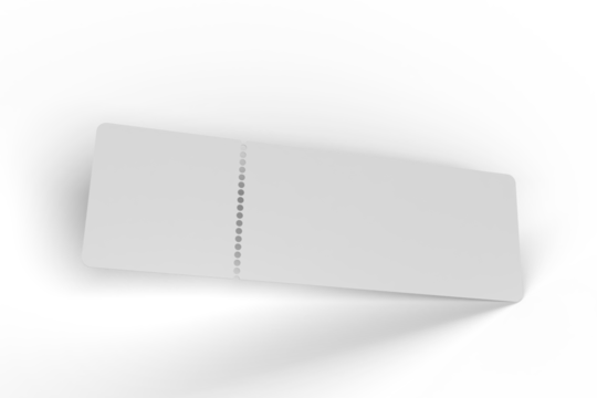 3D Realistic empty event tickets mockup isolated on background. Blank template for showcasing your ticket, train, raffle, carnival, concert, festival, lottery, coupon, theatre or airplane pass label.