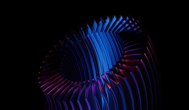 Blue purple caustic effect with neon light holographic gradient, black 3D background, and glass chromatic cube block shapes render. Abstract crystal pattern. 3D illustration