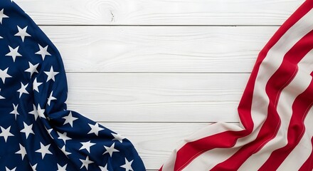American flag draped over a white wooden surface, creating a patriotic background for text or design