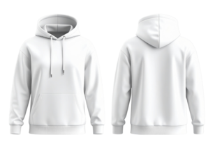 Classic Hoodie technical fashion illustration. hoodie vector template illustration. front and back view. oversized. drop shoulder. unisex. white color. CAD mockup.