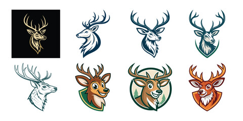 Fototapeta premium deer head silhouette vector collection with antlers isolated black hunting emblem design for badges tattoos and logos 