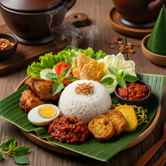 Indonesian Rice Dish with Tempe, Egg, and Sambal