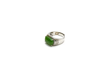 Nephrite jade ring isolated on white background. Imperial Green Russian Nephrite jade. Siberian jade