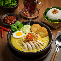 Nasi Uduk with Egg, Tempe, and Traditional Side Dishes