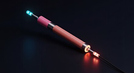 Futuristic medical device, glowing lights, dark background, medical innovation