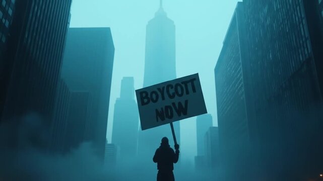 person holding boycott sign city protest
